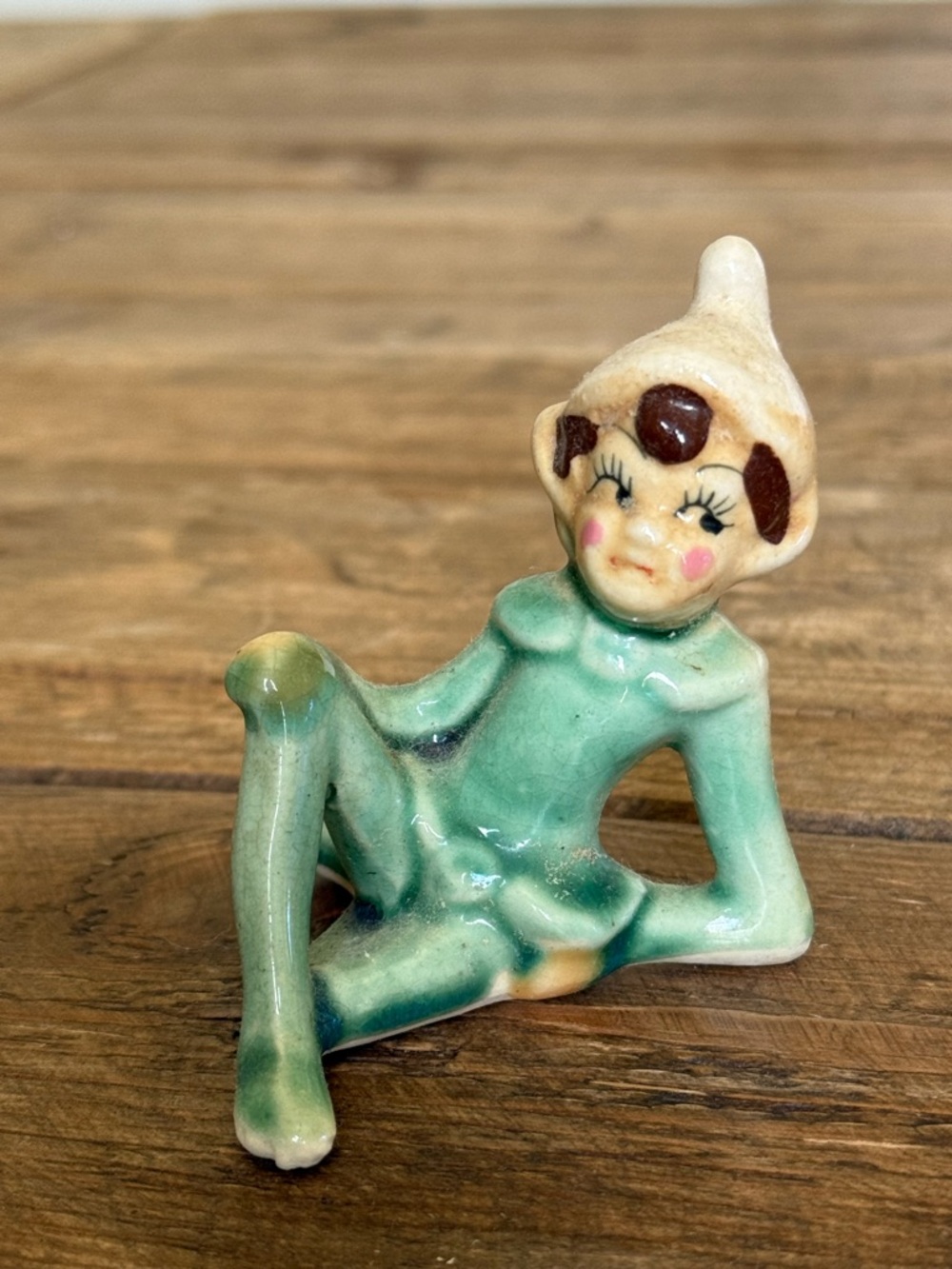 Vintage Mint Green Ceramic Elf Figurine made in Japan in 1950’s-1960’s
